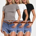 thumbnail image 5 of T-Shirts Stylés pour Femmes / Chemise à Manches Longues Superposée Col Roulé pour Femmes Pack 3 Pcs Chemise à Manches Courtes Femme Manches Longues Polyester T-Shirt Femme Ajusté Crop Tops Col Roulé, 5 of 5