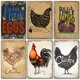 thumbnail image 2 of Pintura en hojalata retro de gallos y gallinas, fondo de granja, mural decorativo sin marco para pared, 2 of 6