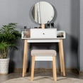 thumbnail image 4 of Costway Wooden Vanity Makeup Dressing Table Stool Set Round Mirror W/1 Drawer, 4 of 10