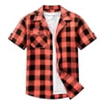 thumbnail image 5 of Mens Casual Plaid Shirts Button Down Lapel Short Sleeve Blouse Beach Vacation Tops with Pocket, 5 of 6