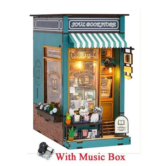 Architecture/DIY House NEW DIY Wooden Book Nook Shelf Insert Kit Miniature Building Kits Soul Bookstore Bookshelf Bookends for Adults Birthday Gifts
