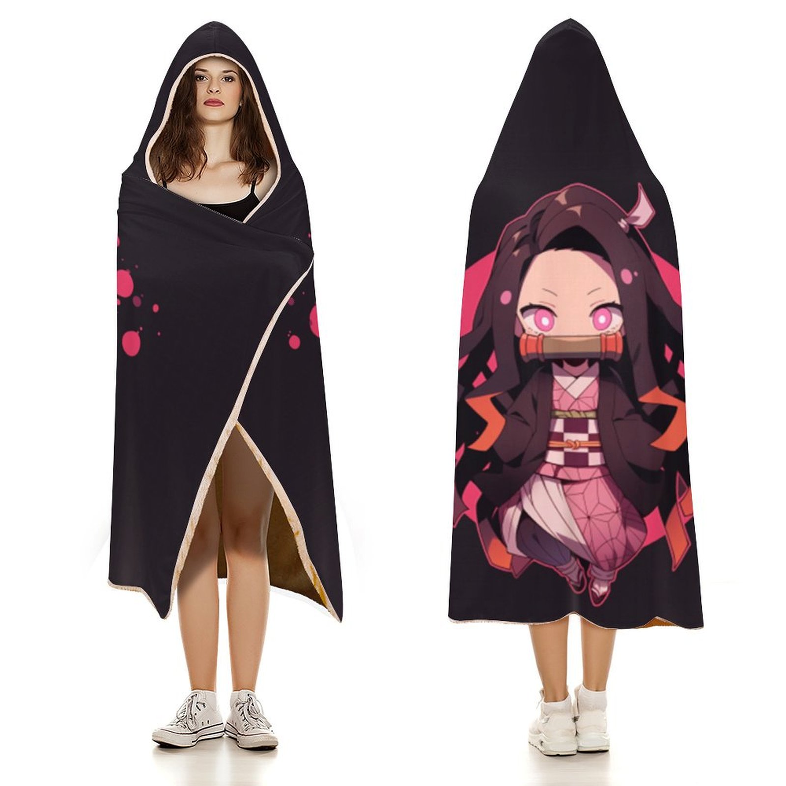 Demon Slayer Wearable Blanket Cloak Arctic Velvet Hooded Blanket Soft Fuzzy Hoodie Blanket Cape for Adults Kids 60"x80"