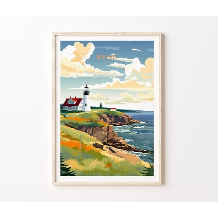 Maine State Seashore Atlantic Lighthouse Nature Wall Art, Unframed Paper Poster 8x10in