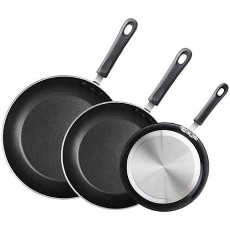 Basics Nonstick Frying Pan Set, 8/9.5/11-Inch 3-Piece Non Stick Saute Fry Pan Skillet Set, Black