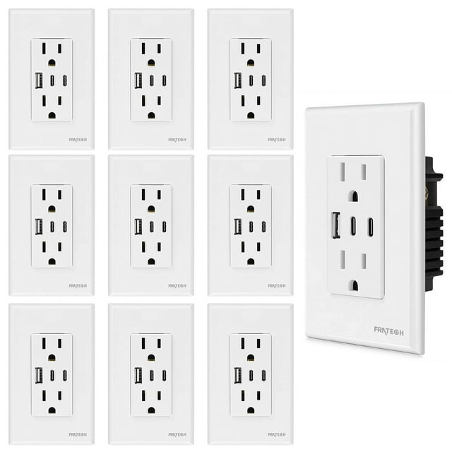 Pack 10 Contactos Duplex Con Puertos Usb-a Y Tipo-c. Fratech LS9931CC