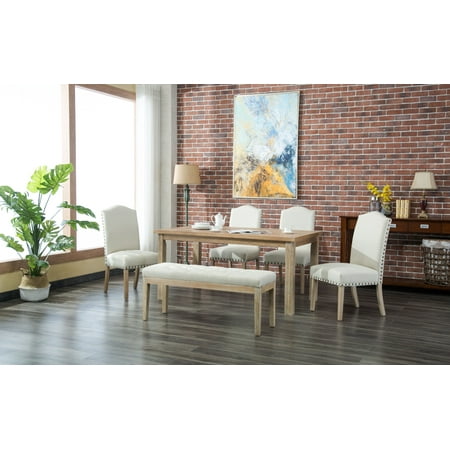 Now For The Roundhill Mille 6 Piece Dining Set White Wash Table With 4 Tan Nail Head Chairs And 1 Bench Accuweather Tan Nail Head Dining Chairs, Roundhill Habitania Solid Wood Dining Table With 6 Tufted Chairs Tan