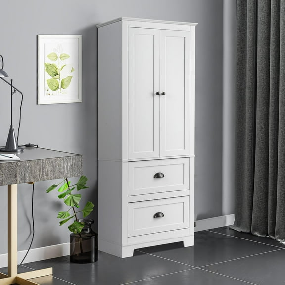 Zimtown Tall Bathroom Storage Floor Cabinet, Free standing Storage Cabinet Kitchen Pantry Cabinet Organizer with 2 Drawers & 4 Adjustable Shelves Cupboard for Bedroom Living Room Home Office, White