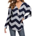 thumbnail image 3 of Women ZIa-zag Print Zipper V Neck Long Sleeve Contrast Color Stripes Tunic Top, 3 of 6
