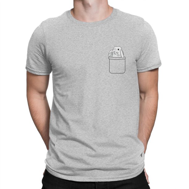Camiseta vintage con estampado de conejo en el bolsillo para hombre, de algodón, cuello redondo, manga corta, ideal como regalo