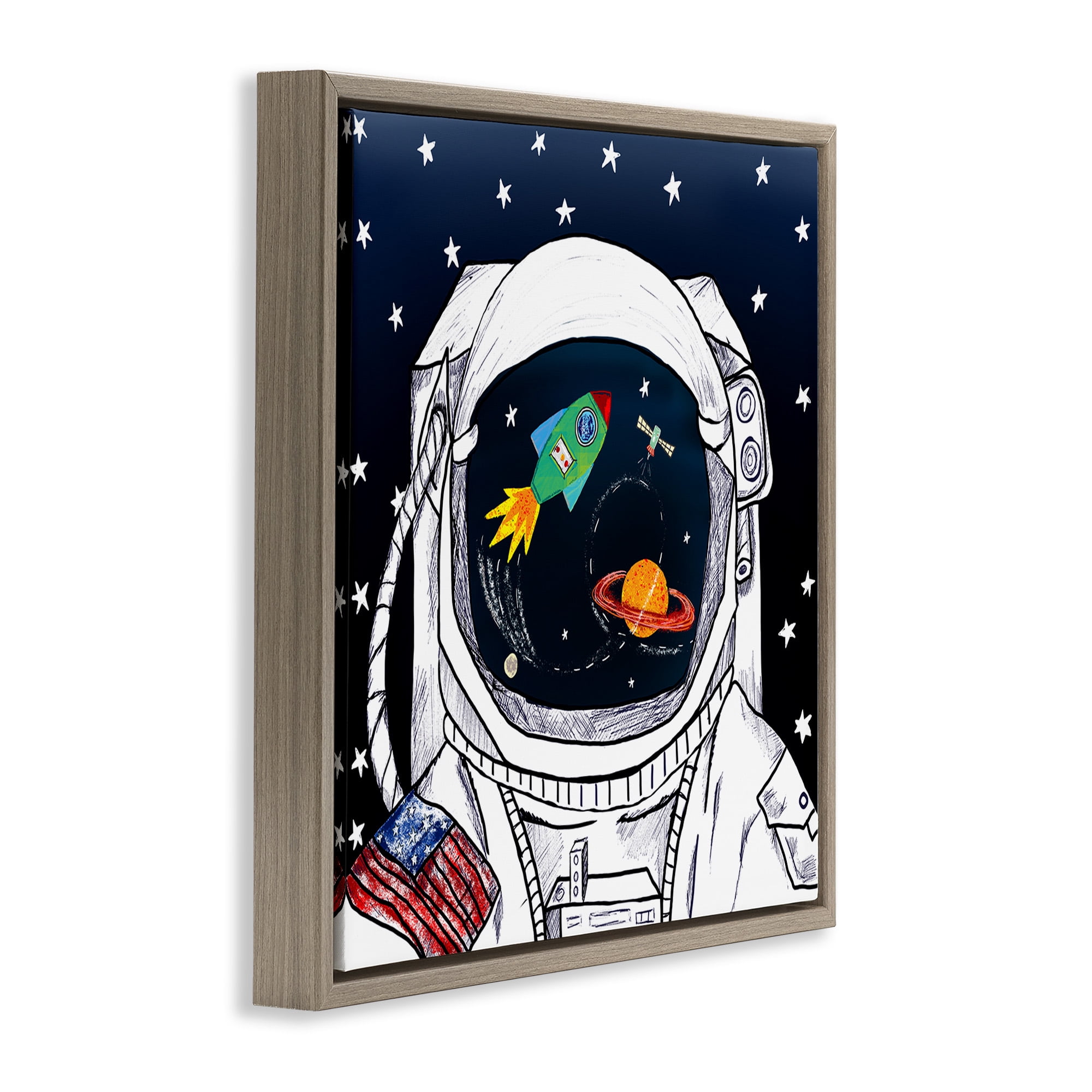 Stupell Industries Astronaut Space Suit Galaxy Fairy Tales & Fantasy Painting Brown Floater Framed Canvas Art Print Wall Art, 18 x 18