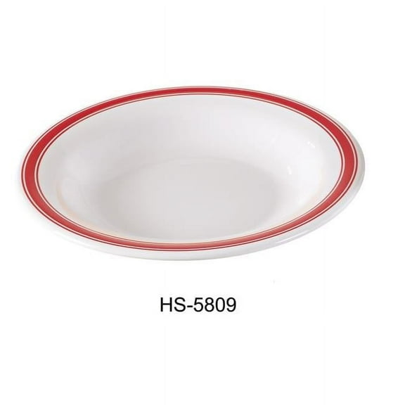 Yanco HS-5809 9.25 in. 13 oz Houston Pasta Bowl - Melamine, White & Red Rim - Pack of 24