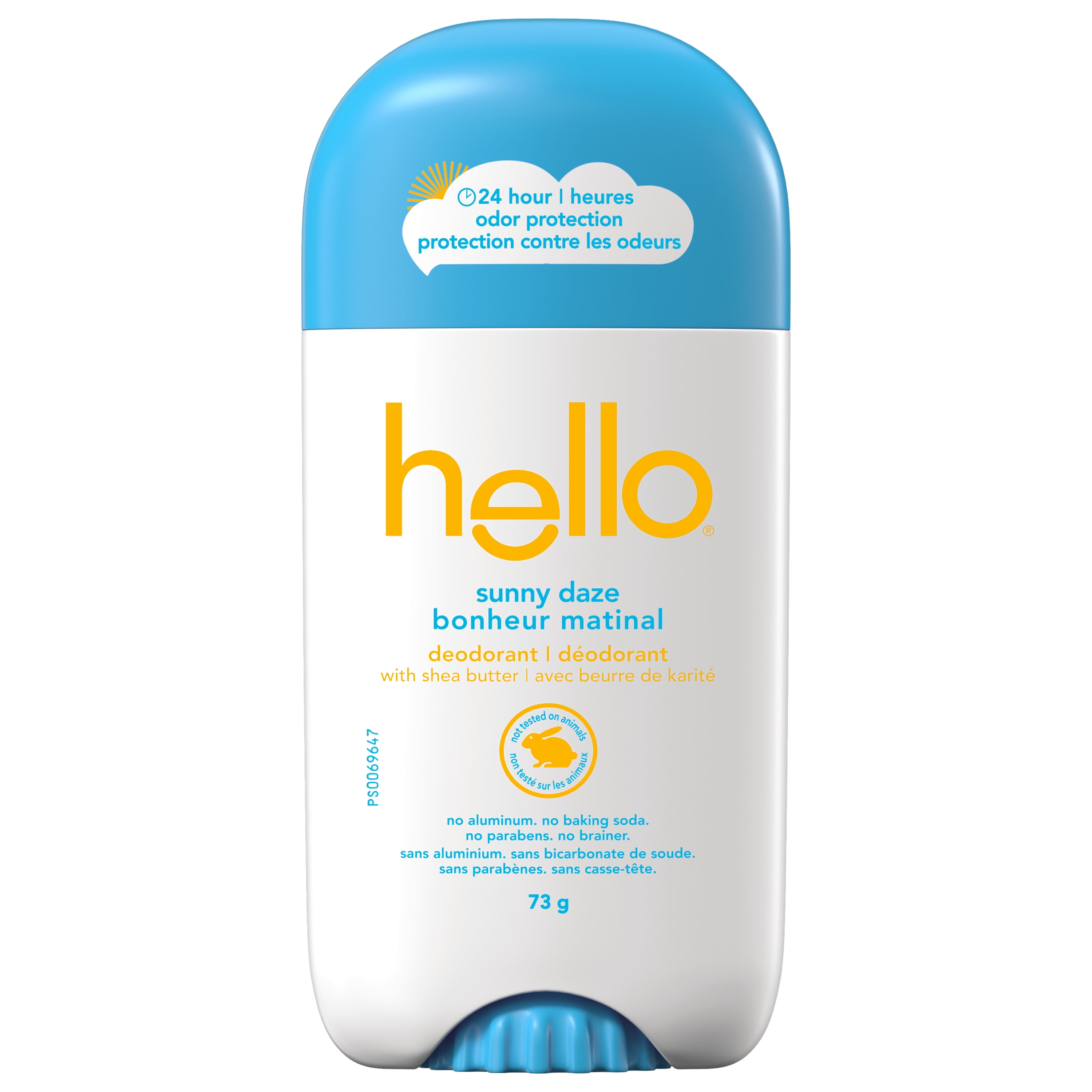hello Sunny Daze Aluminum Free Deodorant for Women and Men with Shea Butter, 24-Hour Freshness, Baking Soda Free Deodorant, Dermatologically Tested, 73 g Deodorant Stick