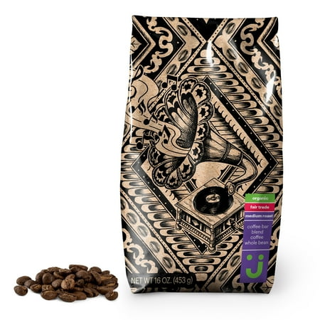 Uniquely J Coffee Bar Blend, Whole Bean Coffee, Organic and Fair Trade, Medium Roast, 16 Oz