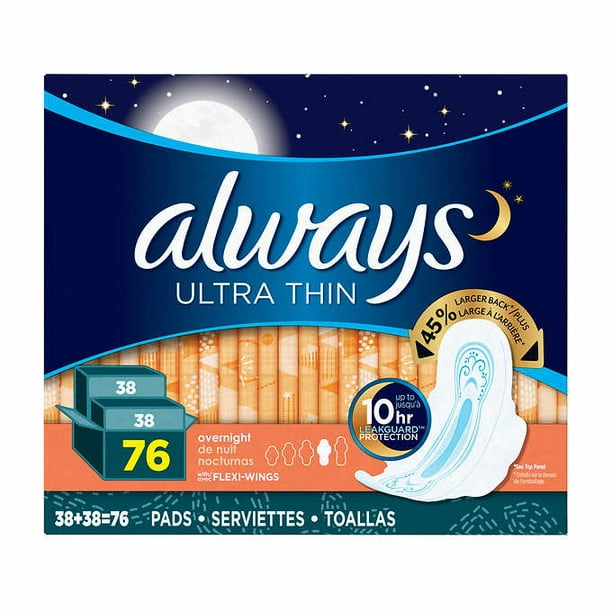 Always Ultra Thin Overnight Pads, 2-pack of 38 - Deliver-Grocery Online  (DG), 9354-2793 Québec Inc.