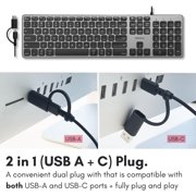 Macally Wired Keyboard for Mac with USB Hub (2X USB-A / 1x USB-C) - Space Gray