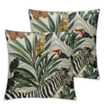 thumbnail image 2 of Acheng Tropic Exotic Trees And Animals Throw Pillow Cover，Parrot Zebra Monkey Tree Bird Flower Leaf Plant Summer Square Throw Pillow Cases，Throw Cushion Covers For Couch Sofa Bedroom,2 pcs White, 2 of 6