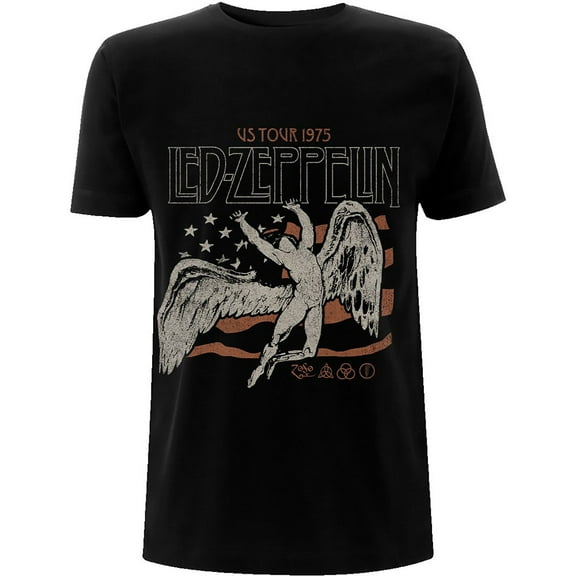 Men's Led Zeppelin Us 1975 Tour Flag T-shirt X-Large Black