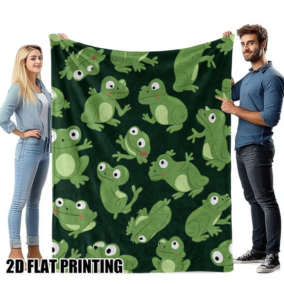 Froggy Frenzy Flannel Throw Blanket - Super Soft & Snuggly All-Season Cozy Retro Fantasy Frog Design with Vibrant Green & White Frogs on Dark Background - Perfect for Bed, Sofa, Home Decor