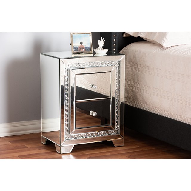 Mesa Auxiliar Baxton Studio Mina 2 Cajones Con Espejo Estilo Hollywood Regency Glamour