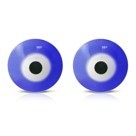 Stainless Steel Blue Round Evil Eye Stud Earrings, 0.30&quot; Diameter