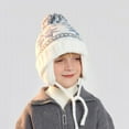 thumbnail image 4 of Auroural Outfit Hat Winter winter hats for Kids Fleece Hat with Ear Protection 4-10 Years Children Winter Windproof And Cold-proof Boys And Girls Outdoor Ear Protection Wool Ball Knitted Wool Hat, 4 of 6