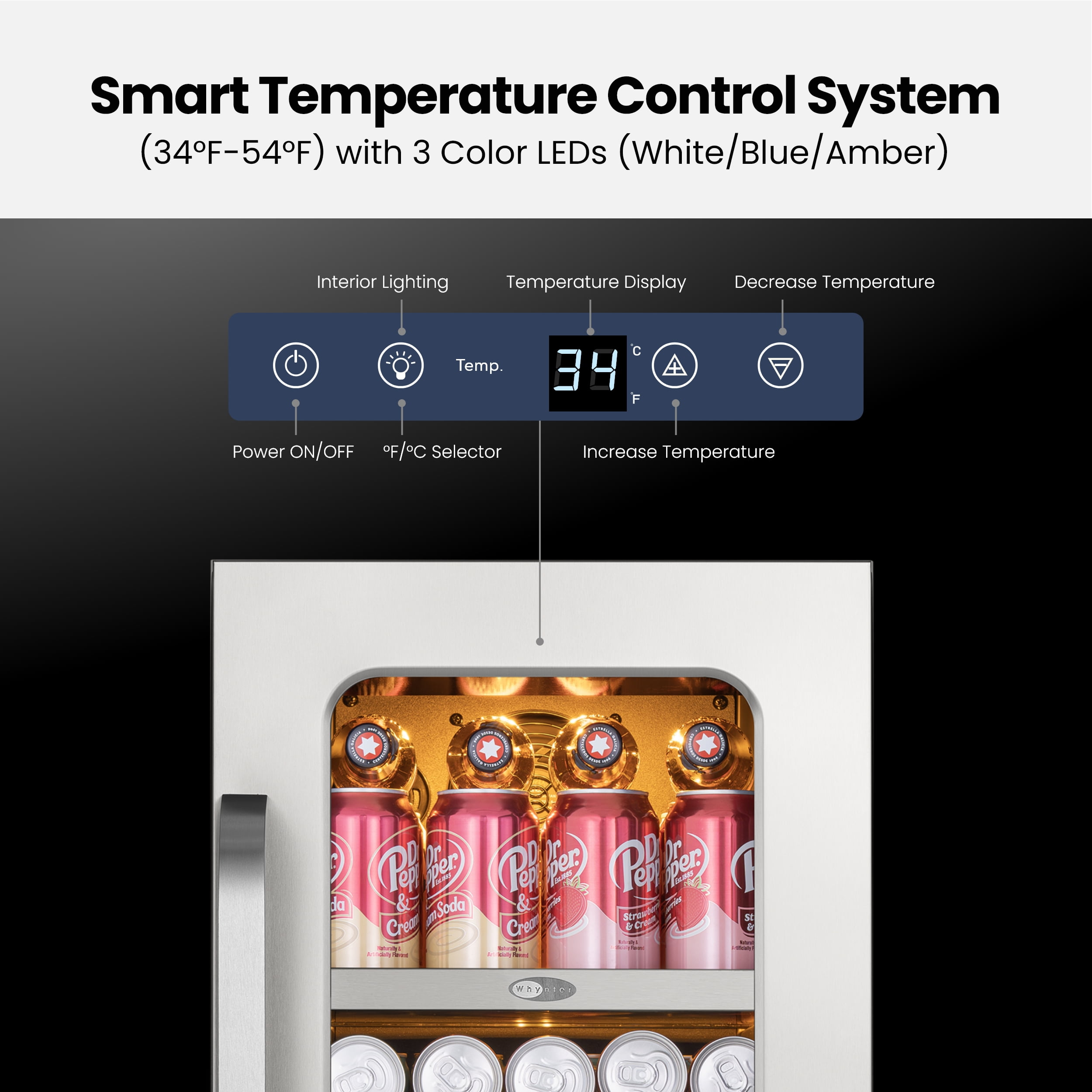 Whynter 15'' Beverage Refrigerator Cooler, 80 Cans Beverage Fridge, Built in or Freestanding Beverage Center with Stainless Steel Door