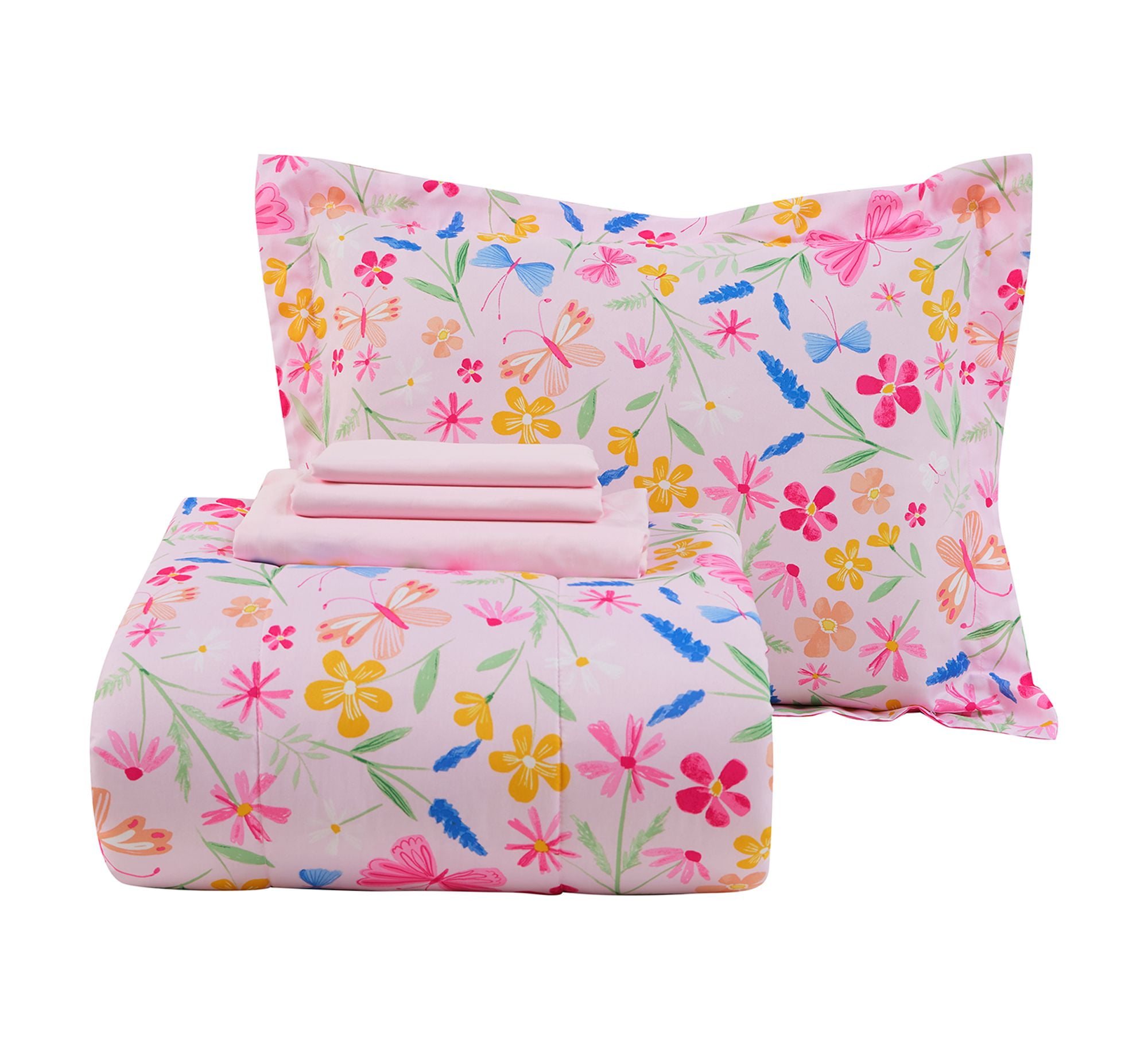 Your Zone 5 Piece Pink Wildflower Polyester Bedding Set for Girls, Twin