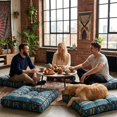 thumbnail image 2 of Golyzmt 20x20 Inch Bohemian Floor Pillow Thick Seat Cushion Multipurpose Yoga Meditation Pad for Indoor Outdoor Garden Home Office, Blue, 2 of 10