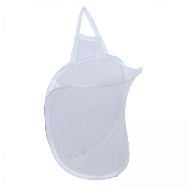 6xbolsa de lavandería plegable cesto para ropa sucia cesto para lavar la ropa Blanco, vista frontal 3/4 de bolsa colgante de malla de nailon con aro y asa superior, abertura amplia para introducir ropa; tamaño aproximado 30x18x40 cm. Incluye gancho adhesivo (paquete de 6). Apto para cuarto de lavado, dormitorios y almacenamiento temporal.