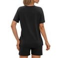 thumbnail image 4 of MOSHU 2 Piece Sets for Women Summer Lounge Short Sets Casual Oversized V Neck Shirts And Shorts Matching Fashion Outfits, 4 of 9
