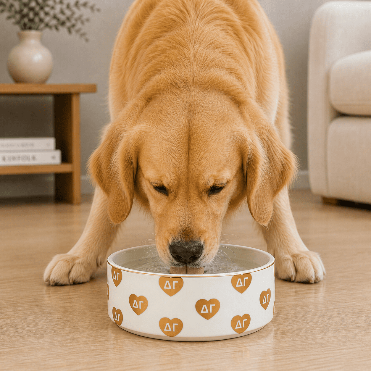 Sorority Shop Delta Gamma Pet Bowl, 6" Ceramic Bowl for Dogs and Cats, Heart Design with Sorority Greek Letters, Use for Food or Water
