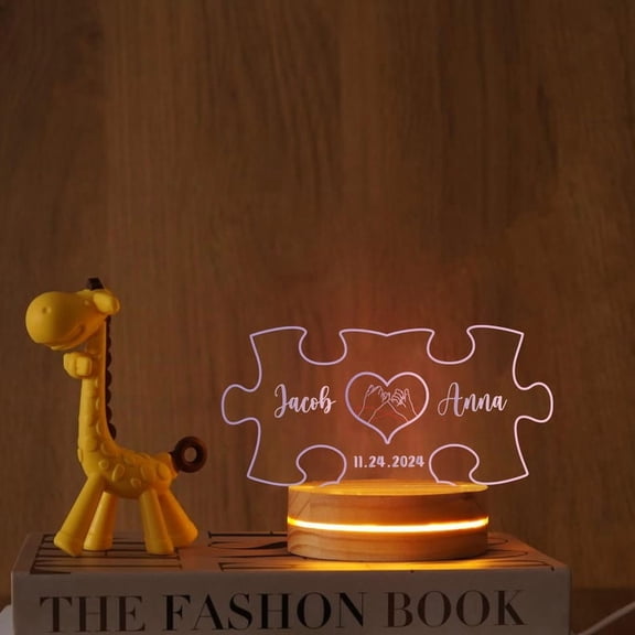 Custom Couple Puzzle Night Light, Personalized Love Heart Lamp, Valentine's Day Gift, Custom Name and Date Light, Romantic Pinky Promise Gift