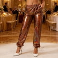 thumbnail image 4 of Metallic Iridescent Joggers for Women Elastic Waist Shiny Track Pants Lightweight Loose Fit Bottoms Hip Hop Streetwear Rave Outfits, 4 of 7