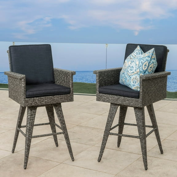 Cascada Outdoor Wicker Barstools, Set of 2, Mixed Black