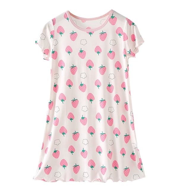hengsof Chemise de Nuit Imprimée pour Filles Douce Été Manches Courtes Robe Décontractée Douce Pyjama en Dentelle Mignon Confortable Vêtements de Détente Adaptés aux Âges de 4 à 15