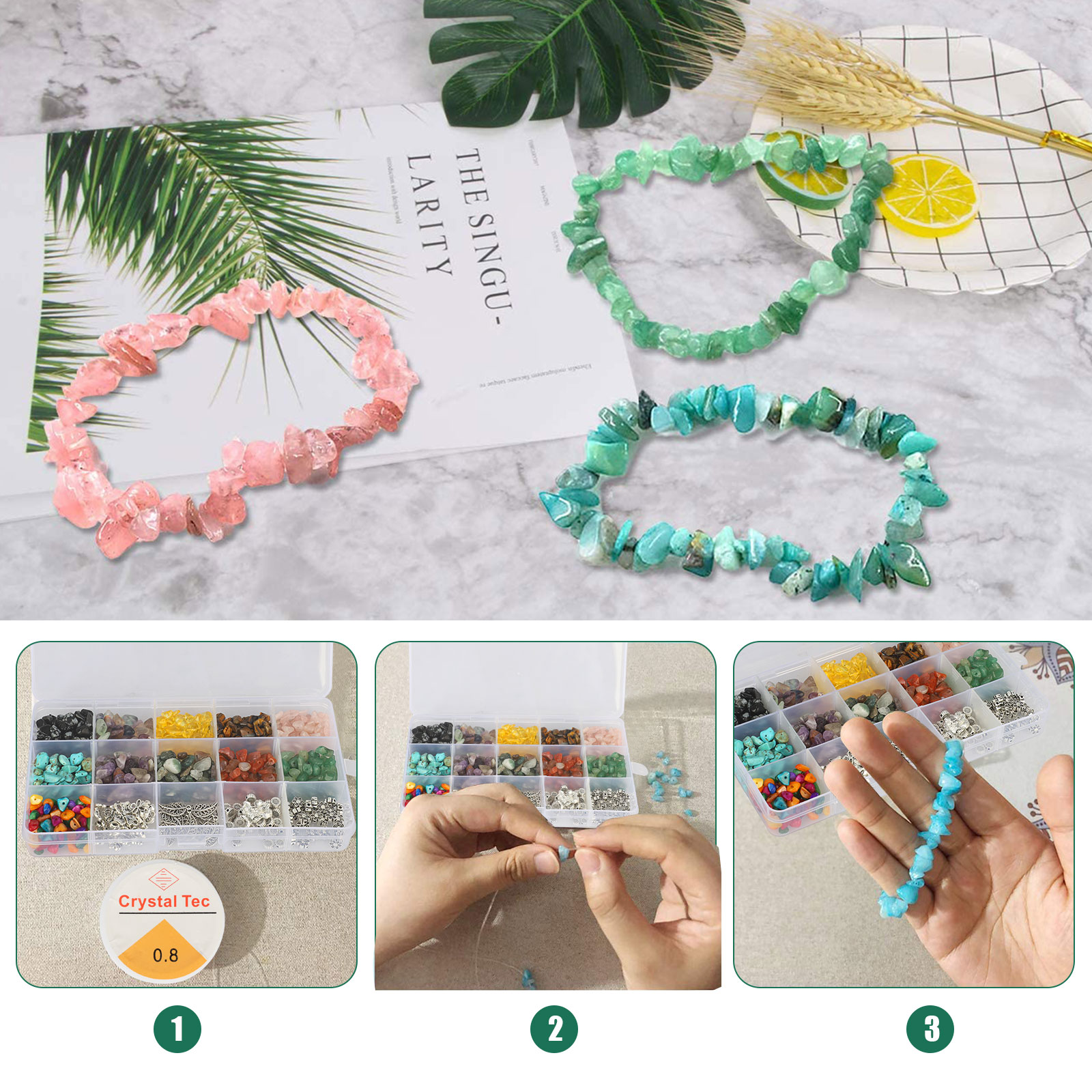 TSV 933pcs Natural Beads for Jewelry Making Kit, Irregular Chips Stone Gemstone Beads Kit with Earring Hooks Spacer Beads Pendants Charms Jump Rings for DIY Necklace Bracelet Earring Making - image 4 of 9