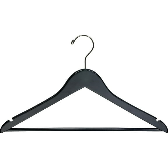 The Great American Hanger Company Black Wooden Suit Hangers with Solid Wood Pant Bar, Flat Hangers with Notches and Swivel Hook Box of 50