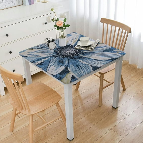 HAOXIT Rectangular Tablecloth , Seasonal Vintage Daisy Blue Washable Table Cover for Party Picnic Dinner Decor 36*36
