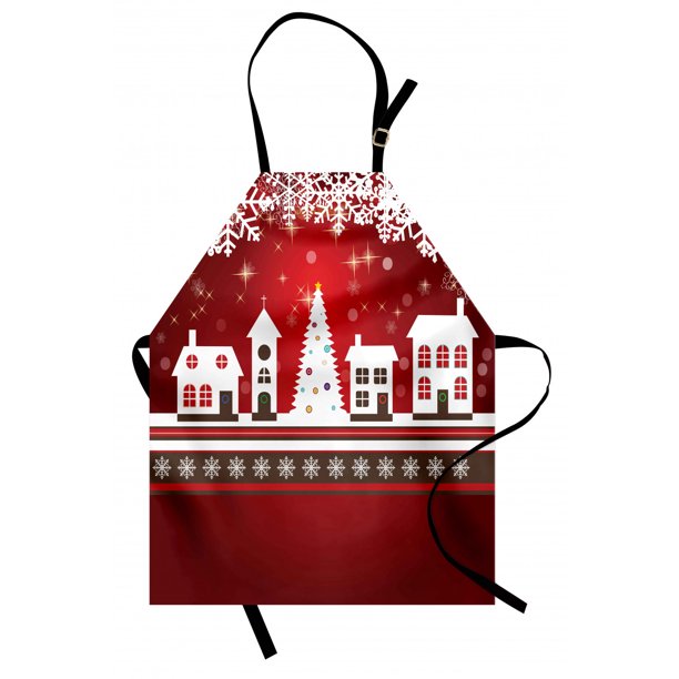 Christmas Apron Winter Holidays Theme Gingerbread House with Trees and