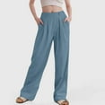 thumbnail image 2 of Lixiuxyad Women Flowy Pants Women's High Waist Casual Pants Solid Color Corduroy Spliced Slit Hem Trousers For Women Blue, 2 of 5