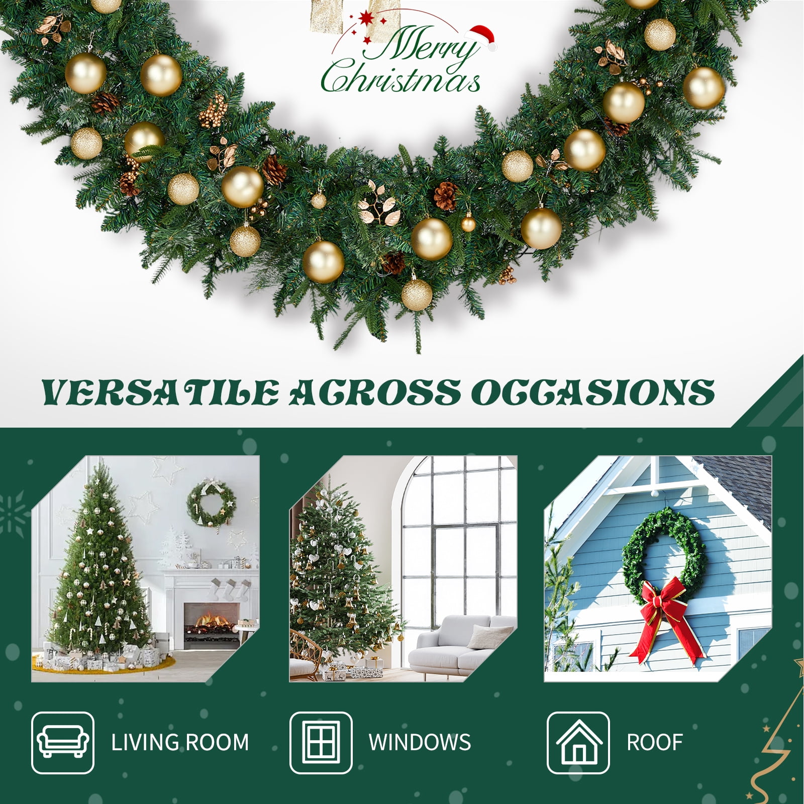 60in Lighted Artificial Christmas Wreath with Remote Control 8 Modes