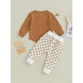 thumbnail image 4 of ZAXARRA Tenues d'Automne pour Garçons Tout-Petits Poche Col Rond Manches Longues Chandails en Molleton et Pantalons Longs à Damier Ensemble de Vêtements 2 Pcs, 4 of 8