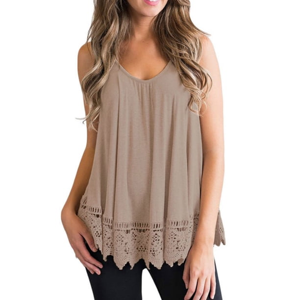 Camiseta informal versátil con encaje y dobladillo de color sólido a la moda de verano para mujer Fridja gh3473