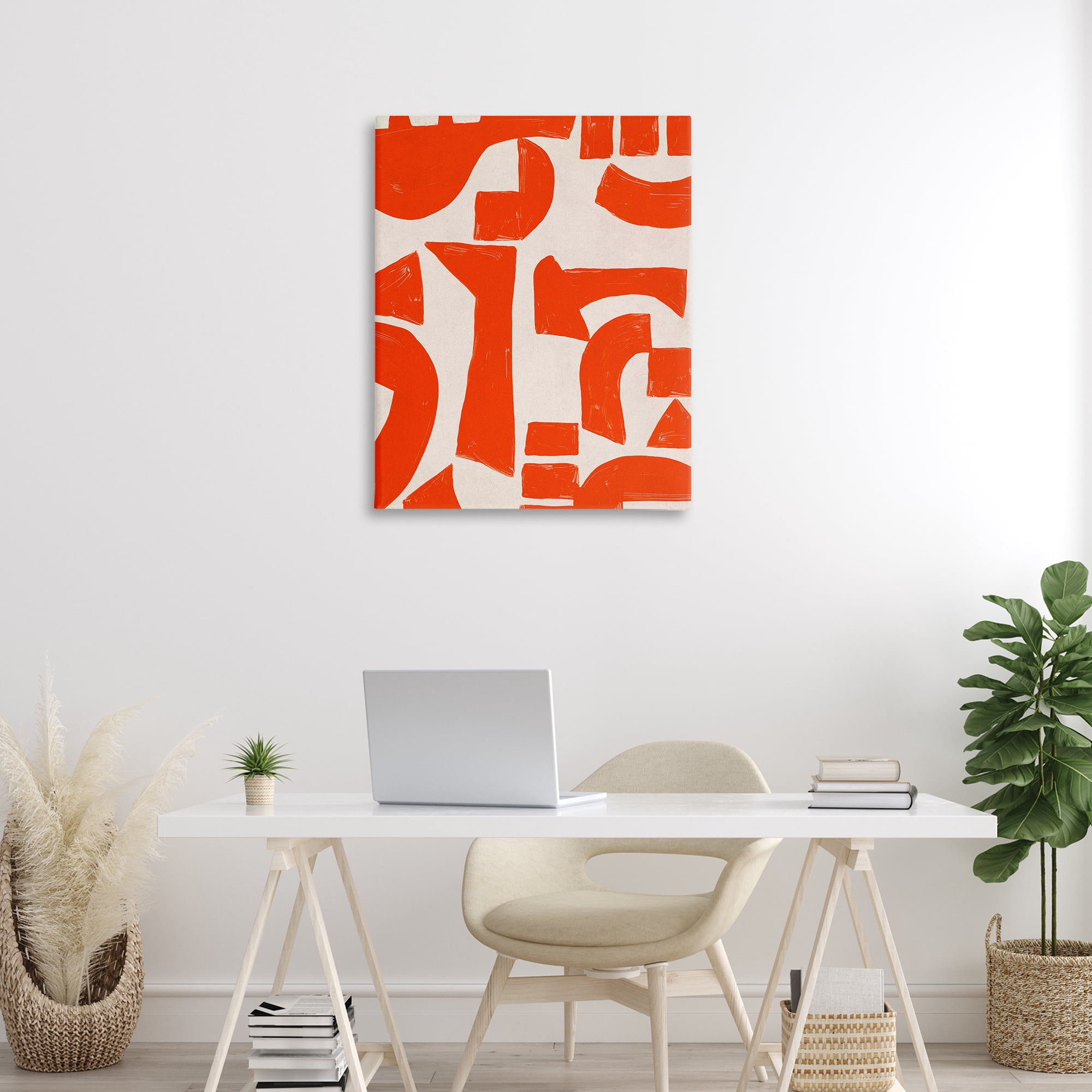 Stupell Industries Red Asymmetrical Shapes Abstract Painting Wrapped Canvas Art Print Wall Art, 30 x 40