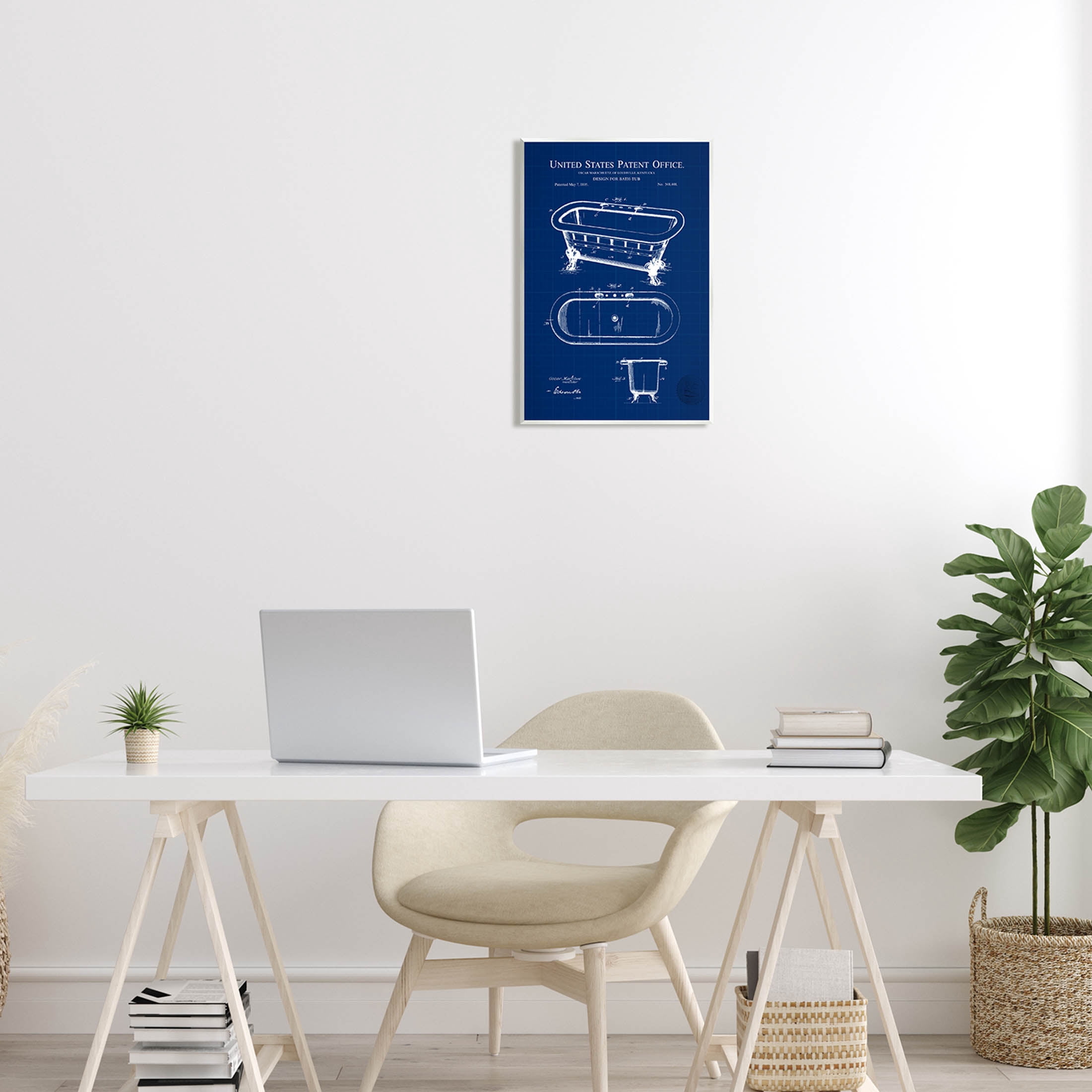 Stupell Industries Blue Bathtub Patent Blueprint Graphic Art Unframed Art Print Wall Art, Design by Karl Hronek