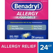 Benadryl Liqui-Gels Antihistamine Allergy Medicine, Dye Free, 24 Ct