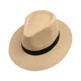 thumbnail image 2 of Band Decor Flat Dome Straw Hat Folding Thin Non-stuffy Anti-UV Men Big Brim Sunscreen Jazz Hat Fashion Accessories, 2 of 8