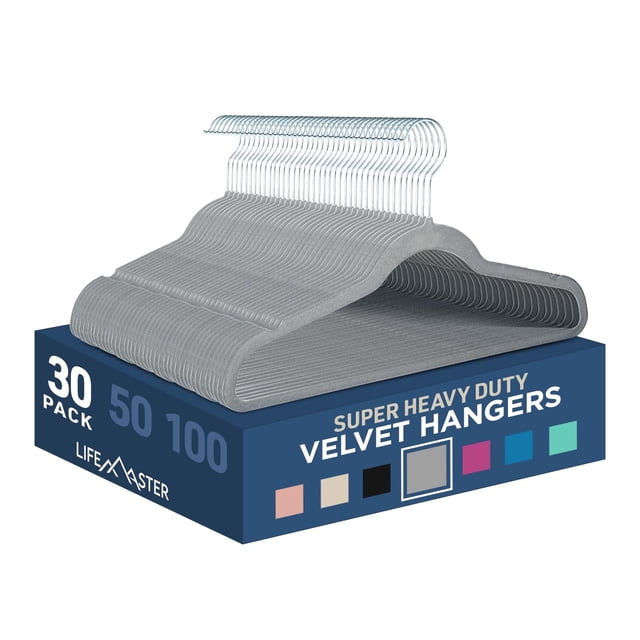 Juego de perchas Lifemaster de terciopelo antideslizante, 30 piezas, color gris