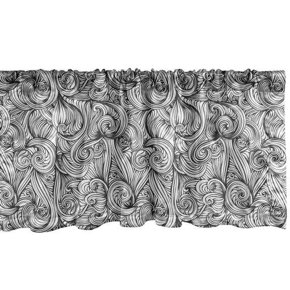 Ambesonne Abstract Window Valance, Hand Drawn Style Doodle Hair Like Curlicue Waves Repetition, Curtain Valance for Kitchen Bedroom Decor with Rod Pocket, 54" X 12", Charcoal Grey Pale Grey