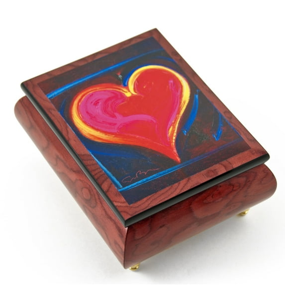 Inspiring Red-Wine Ercolano Painted Music Box Titled "Heart Felt III" by Simon Bull - Way You Look Tonight, The